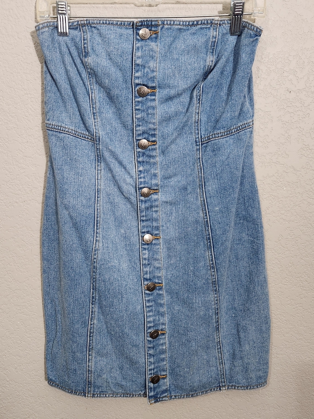 Strapless Light Blue Denim Button-Front Dress
